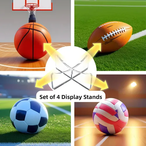 Vista 5 de 4-Pack Acrylic Basketball Stand, Display for Basketball, Football, Soccer, Volleyball, Rugby& Memorabilia. Clear Sports Ball Storage Holder, Perfect
