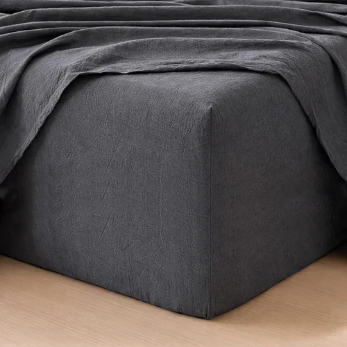 Vista 36 de MooMee Sábana bajera ajustable de solo 100% algodón lavado con textura parecida al lino, transpirable, duradera, suave, cómoda, bolsillo profundo
