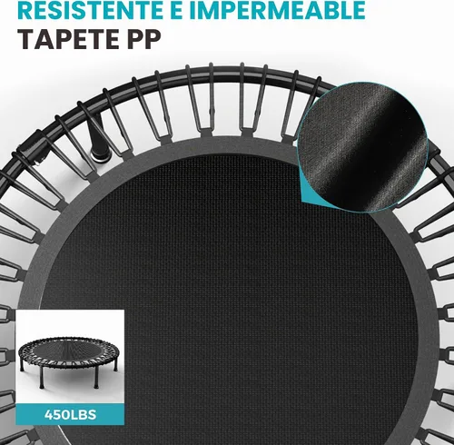 Vista 6 de Trampolín de rebote de 40 pulgadas/48 pulgadas para adultos con cuerdas elásticas, rebote de ejercicio para adultos para entrenamiento en interiores