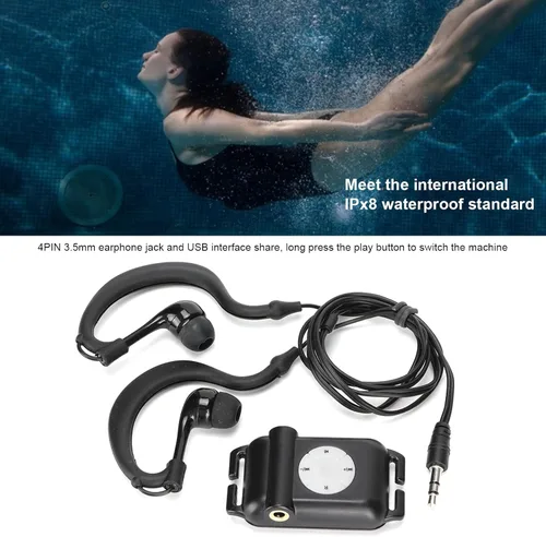 Vista 3 de Reproductor de MP3, reproductor de música de auriculares de 4 GB con radio FM, USB, carga rápida para natación, deportes acuáticos