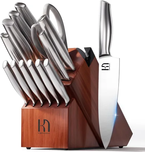 Vista 11 de Juego de cuchillos KnifeSaga Premium, juego de bloque de cuchillos de cocina 14 piezas de acero inoxidable de alto carbono japonés extremadamente