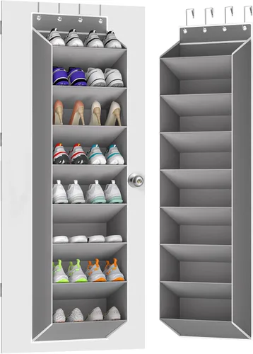 Vista 8 de KYEVIS Organizador de zapatos para colgar sobre la puerta, para 16 a 24 pares, organizador de zapatos colgante para puerta de armario, bolsillo