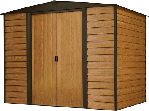 Vista 10 de Arrow Woodridge - Caseta de almacenamiento de acero con hastial bajo, café/madera