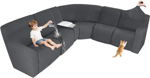 Vista 119 de ALIECOM Fundas 100% impermeables para sofá seccional reclinable, forma de L, elásticas, para esquina, funda para sofá seccional reclinable, lavable
