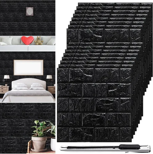 Vista 7 de Colarr 60 Piezas 58 Pies Cuadrados Paneles de Pared 3D Despegar y Pegar Papel Tapiz de Ladrillo 3D de Espuma Sintética Panelado Sintético Paneles