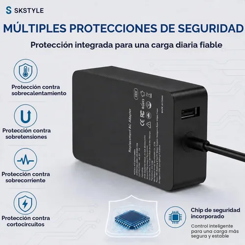 Vista 5 de Cargador Surface Pro de 65 W para Microsoft Surface Pro 7/6/4/3/8/9/11/5 Negro