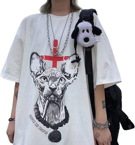 Vista 4 de Camiseta gótica de verano para mujer, diseño gráfico Harajuku gótico de anime, novedad No blanco