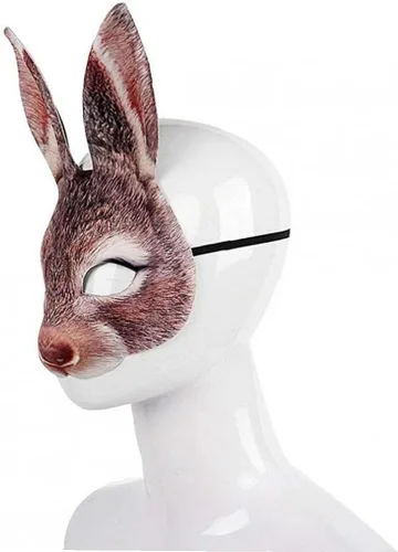 Vista 8 de Máscara de conejo de Pascua, máscara de ojo de conejo de simulación con orejas largas, máscara de media cara, disfraz para carnaval, cumpleaños