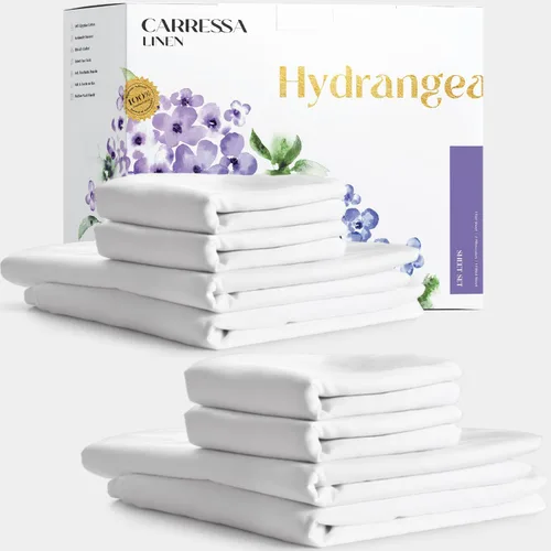 Vista 13 de Carressa Linen - Juego de sábanas 100% algodón de 600 hilos
