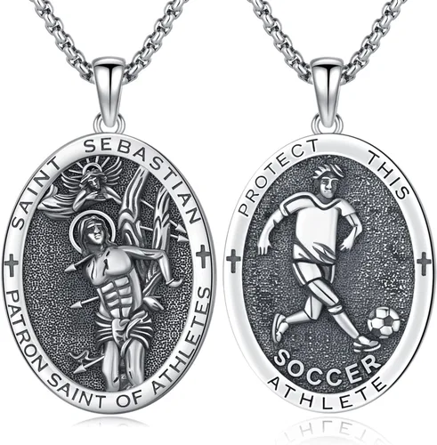 Vista 112 de Collar de amuleto de medalla de San Patrono de plata/oro de 14 39A-St Peregrino-Plata