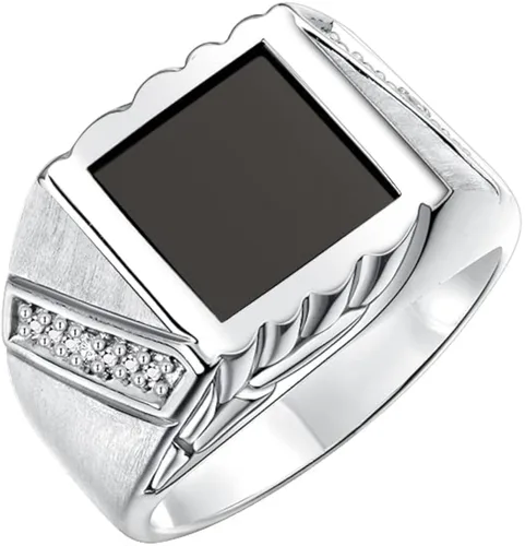 Vista 3 de Rylos Anillos de plata de ley con diamantes y ónix negro o ojo de tigre de la suerte anillos para hombres, anillos de plata, tamaños 8, 9, 10, 11