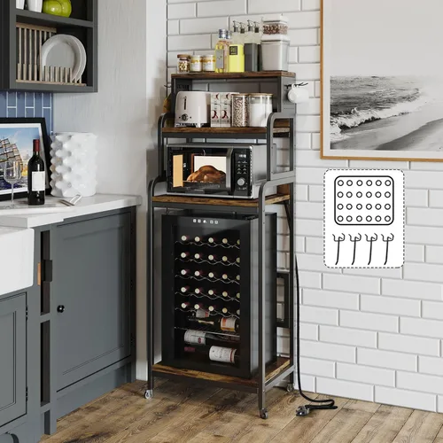 Vista 10 de COCOLUCKY Soporte de tablero de clavijas para nevera mini de 4 niveles con almacenamiento, gabinete para nevera mini con toma de corriente, estante