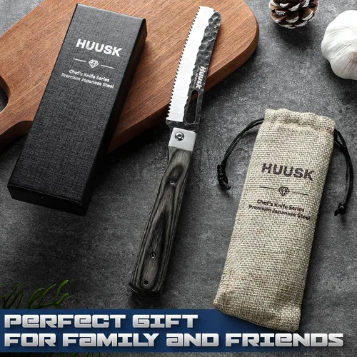 Vista 7 de Huusk Cuchillo japonés plegable para pan, navaja de bolsillo con borde