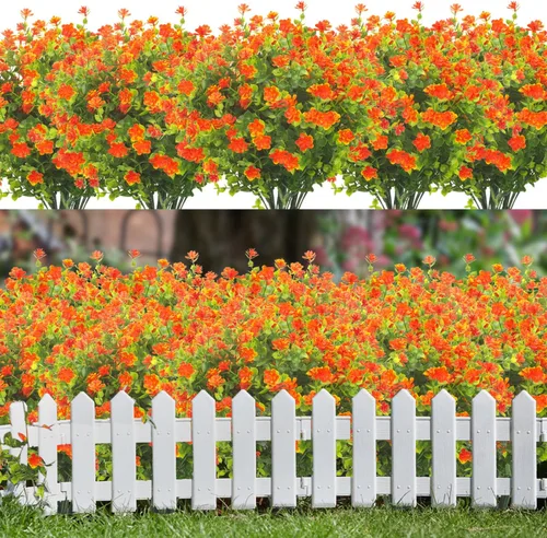 Vista 18 de Grunyia 20 paquetes de flores artificiales resistentes a los rayos UV, flores falsas que no se decoloran, plantas sintéticas para jardín, porche
