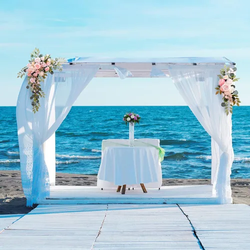 Vista 3 de Kit de flores artificiales azules para arco de boda, 2 piezas de guirnaldas de peonía de seda, letrero de bienvenida, guirnalda floral