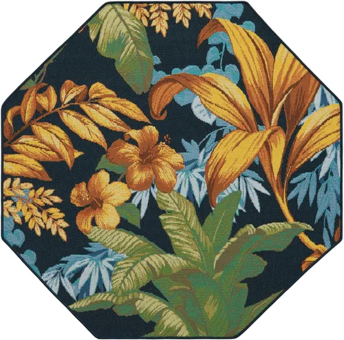 Vista 3 de Unique Loom Outdoor Botanical Collection - Alfombra de área Calypso (4 pies 1 pulgada octágono multi/azul claro)