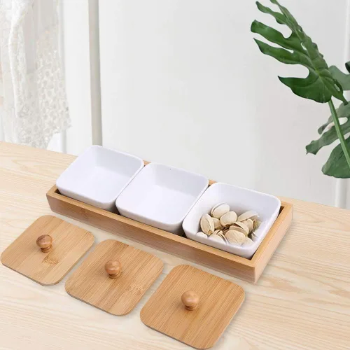 Vista 4 de TOPINCN Plato de cerámica para servir, plato rectangular con cubierta de bandeja, plato de postre para fiestas, aperitivos y cenas