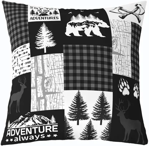 Vista 24 de Cartoon Bear Pillow Cover Cute Wild Animal Paw Print Cushion Cover for Kids Boys Girls Teens Jungle Pine Trees Silhouette Cabin Pillow Case for