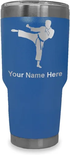 Vista 15 de LaserGram Vaso aislado al vacío de 20 onzas, Karate Man, grabado personalizado incluido (negro) Engraved Gift, Vacuum Insulated Stainless Steel