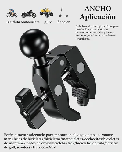 Vista 5 de BRCOVAN Base de montaje de abrazadera de bola de 1 pulgada con garra resistente de aleación de aluminio, se ajusta a riel de manillar de 0.5 a 1.75