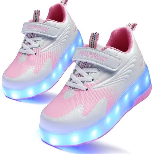 Vista 21 de HHSTS Zapatos para niños – Nuevos mejorados con ruedas zapatos de luz LED de colores patines rodantes brillantes zapatos de patinar regalos simples