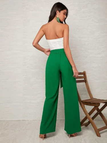 Vista 2 de Verdusa Pantalones plisados de cintura alta con cinturón y pierna ancha para mujer