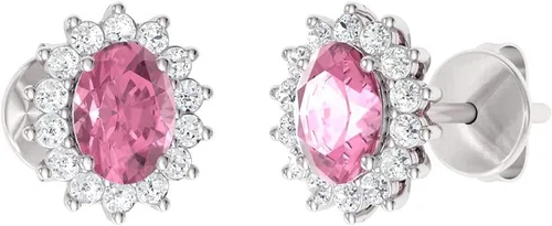 Vista 2 de Diamondere Aretes pequeños con halo de diamantes de talla ovalada natural y certificados en oro blanco de 14 quilates Aretes de 0.62 quilates