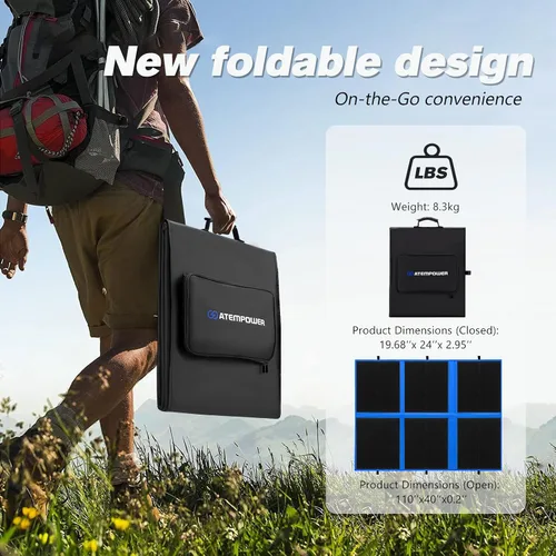 Vista 3 de ATEM POWER Panel solar portátil de 200 W, panel solar plegable HPBC, controlador de cargador MPPT de 20 A, salida USB de 5 V para batería de 12/24