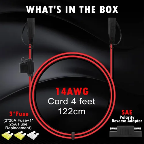 Vista 7 de CUZEC Cable de extensión SAE a SAE de 4 pies/3.9 ft, conector de desconexión rápida, fusible de 20 A con adaptador de polaridad inversa