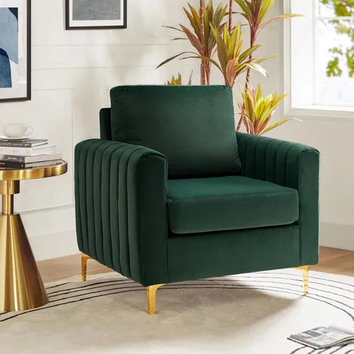 Vista 13 de HULALA HOME Silla de club de acento de terciopelo, sillón de terciopelo moderno tapizado de club con patas de metal dorado de mediados de siglo