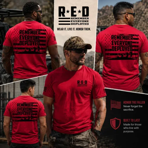 Vista 2 de RED Friday US Military Shirt Remember Everyone Deployed Flag American Pride Camiseta para hombres y mujeres