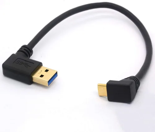 Vista 8 de Cable de extensión USB tipo C de 9.8 in, chapado en oro, USB 3.0 macho a 90 grados hacia arriba en ángulo descendente, cable tipo C, cable adaptador