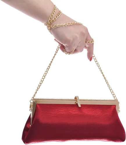 Vista 2 de Bolsa de embrague clásica de satén de lujo con elegante bolso cruzado con diamantes de imitación para boda, novia, graduación, graduación