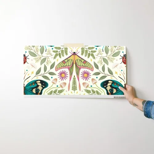 Vista 7 de Muestra de papel tapiz extraíble – insecto damasco insecto botánico grande Jumbo polilla mariposa bosque hongo beige verde azul papel pintado