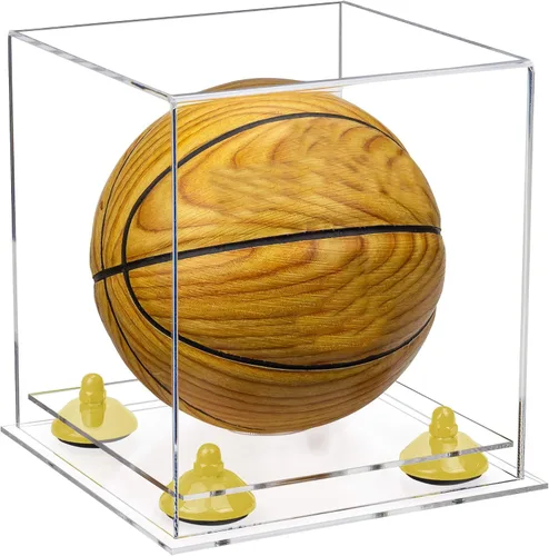 Vista 152 de Better Display Cases Mini acrílico - Miniatura (no tamaño completo) Baloncesto vitrina con elevadores negros y espejo (A015-BR)