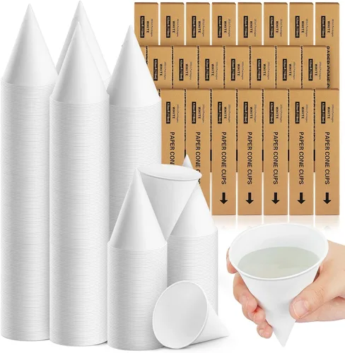 Vista 8 de Roshtia 100 tazas de cono de papel de 6 onzas gruesas desechables para hielo afeitado, dispensador de enfriador de agua para granizados