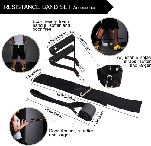 Vista 5 de Resistance Bands with Handle Set - for Men and Women, Workout Bands for Strength Exercise, with Handles, Door Anchor & Ankle Straps, for Rehab, Yoga