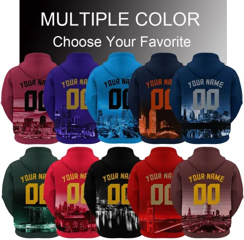 Vista 5 de Custom Football Hoodies City Night Skyline Personalized Sweatshirt Name Number Fan Gift Pullover for Men Women Youth