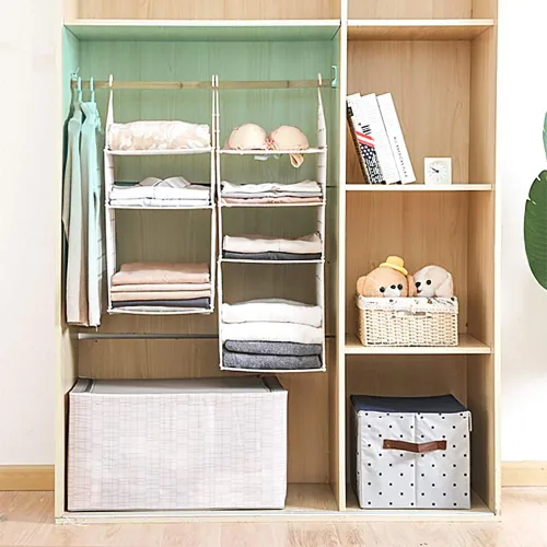 Vista 4 de Organizador de armario colgante de plástico, estante de almacenamiento plegable para armario, estante de almacenamiento plegable de múltiples capas