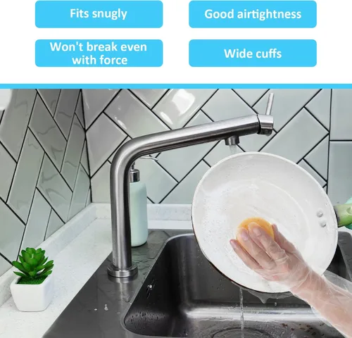 Vista 5 de QfwdfcTrenz 20 guantes de limpieza desechables largos, 23.6 pulgadas de longitud al codo, manga impermeable de plástico para cocinar, lavavajillas