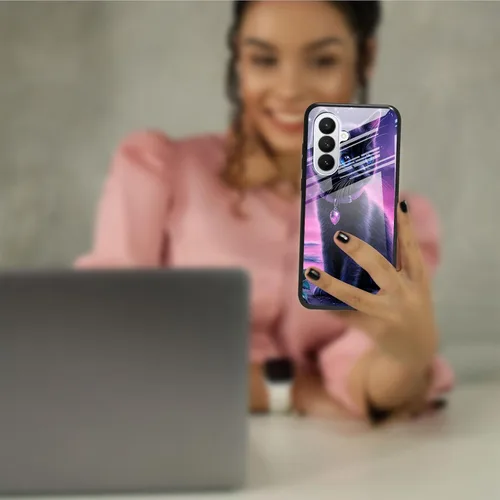 Vista 7 de for Samsung Galaxy A17 5G Phone Case 6.7" with Screen Protector Slim Tempered Glass Back Cover A Purple Cat Design Shockproof Protective Case for