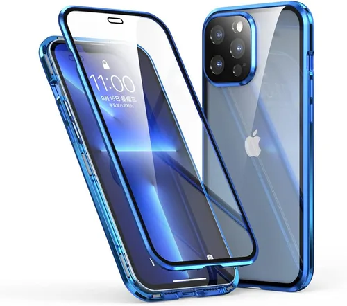 Vista 13 de Funda magnética para iPhone 13 Pro Max de 360 grados de cuerpo completo, lente de cámara integrada y protector de pantalla, color negro
