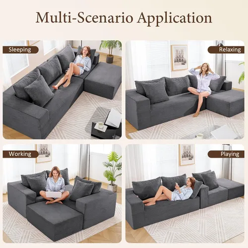 Vista 8 de INGEROOM Sofá Seccional Modular Cloud de 108 pulgadas con asiento profundo, sofá sin armazón con otomana móvil, sofá de espuma viscoelástica de pana