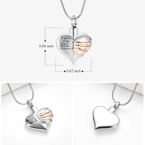 Vista 29 de Imrsanl Collar con dije de urna de cremación en forma de corazón para cenizas humanas – Un pedazo de mi corazón vive en el cielo