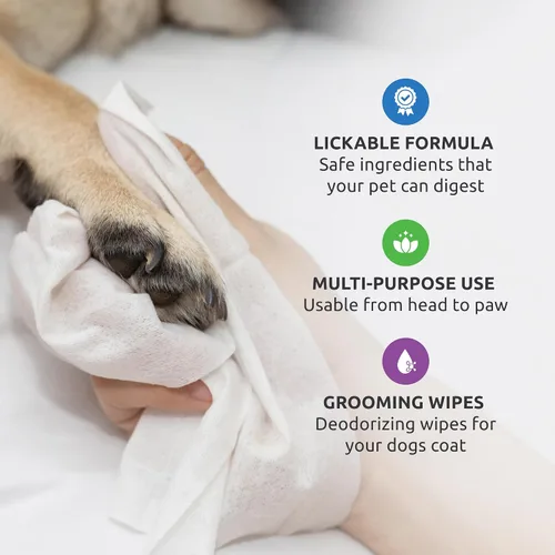 Vista 2 de Protex PawZ SaniPaw Toallitas eliminadoras de olores para patas de perro (120 toallitas), toallitas limpiadoras para el aseo del perro, ingredientes