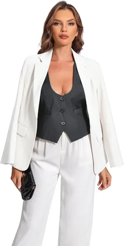 Vista 5 de V VOCNI Chaleco de traje para mujer, chaleco vintage steampunk, elegante, casual, con espalda cruzada