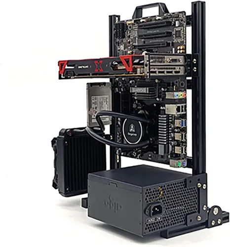 Vista 3 de Mini ITX PC banco de pruebas ordenador refrigeración por agua marco abierto overclock aire vertical caso mini todo aluminio HTPC soporte tarjeta