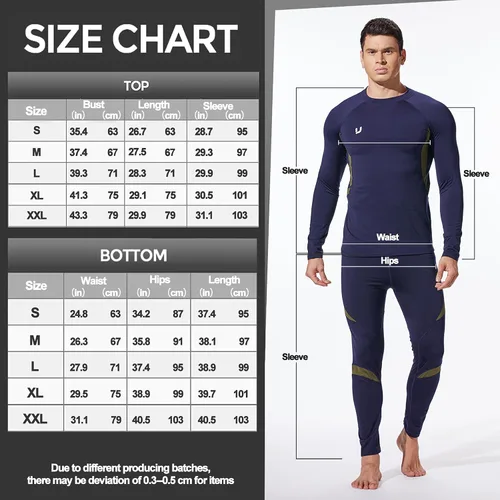 Vista 5 de UNIQUEBELLA Men's Thermal Underwear Sets Top & Long Johns Fleece Sweat Quick Drying Thermo Base Layer