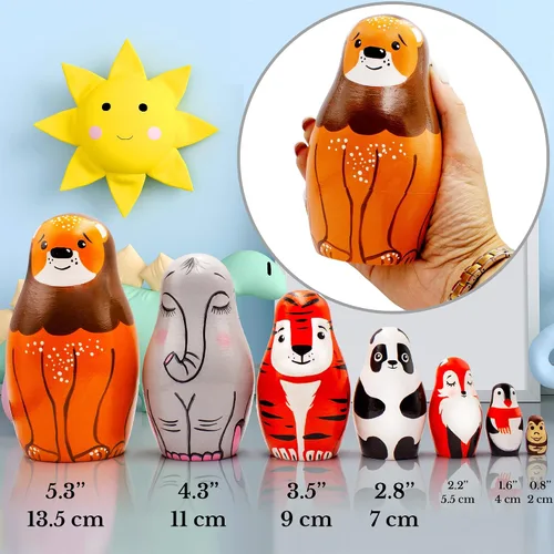 Vista 3 de AEVVV Matryoshka original ruso Set 7 piezas - Lindas muñecas de anidación de animales salvajes