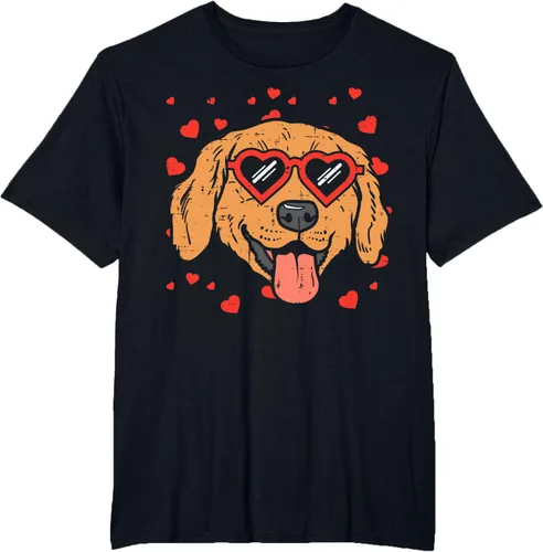 Vista 81 de Golden Retriever cara corazón gafas día de San Valentín perro regalo camiseta Negro